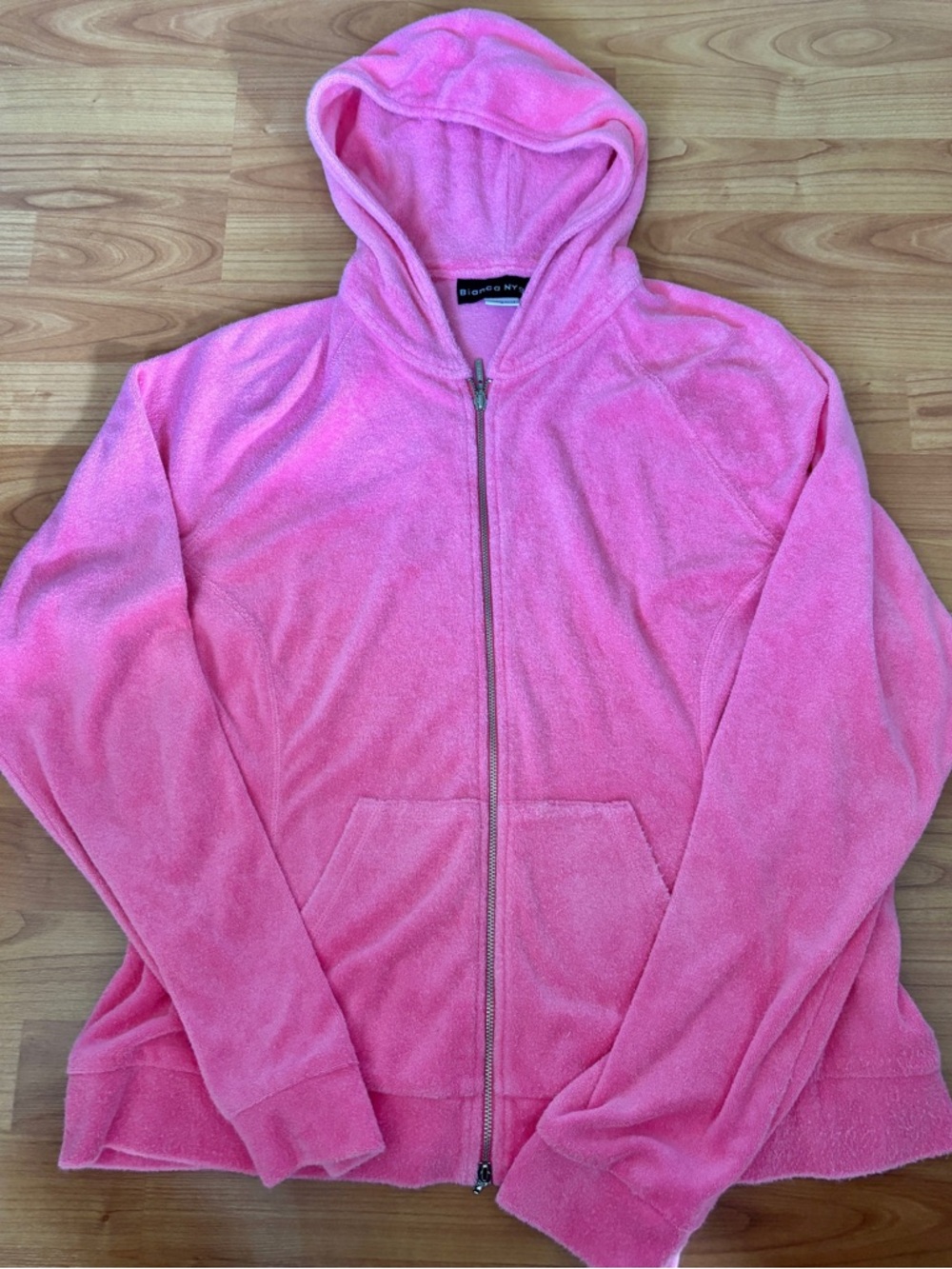 Y2K Pink Terry Cloth Zip-Up Hooded Track Jacket - Picture 4 of 4